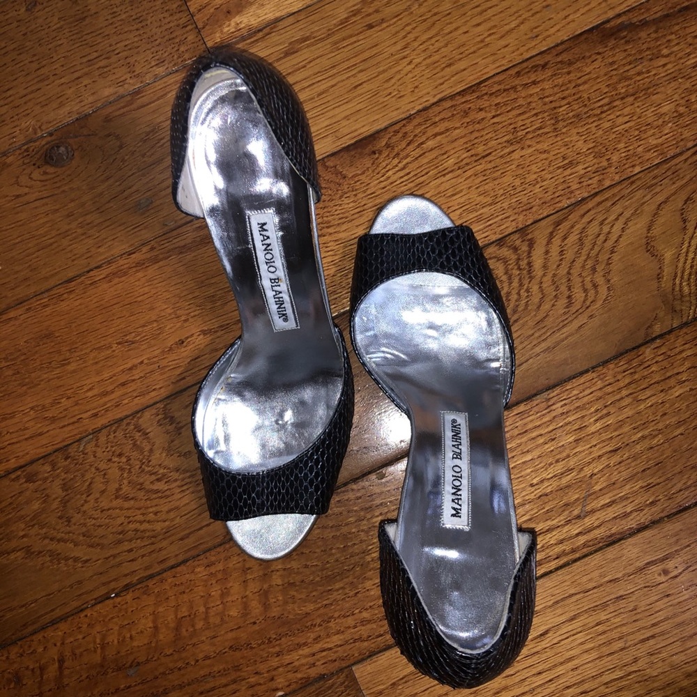Manolo Blahnik leather open toed pumps 37.5